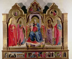 Vergine con Bambino in trono con quattro angeli, San Marco, San Giovanni Battista, San Giovanni Evangelista e Maria Maddalena, dal Polittico di San Domenico